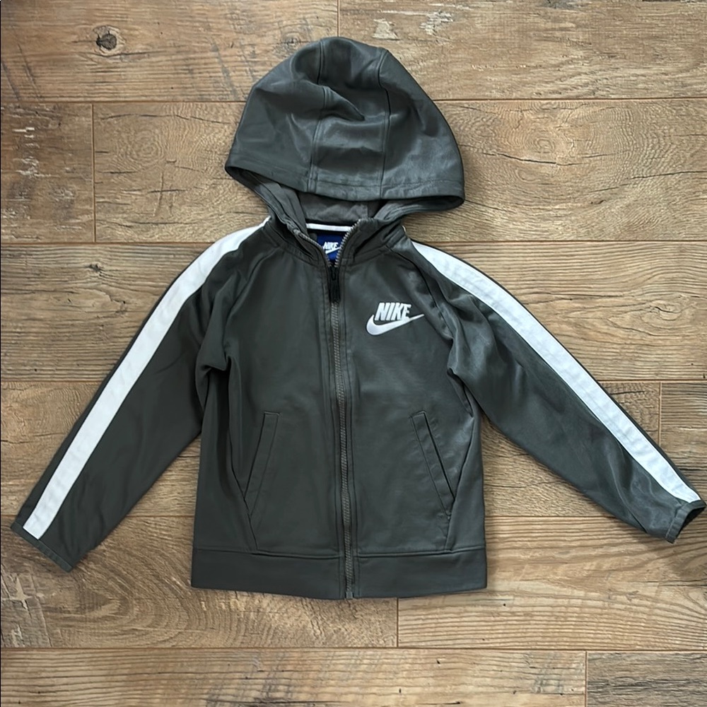 Nike Youth Boys Jacket Hooded Gray Sz 6 Swoosh Full Zip